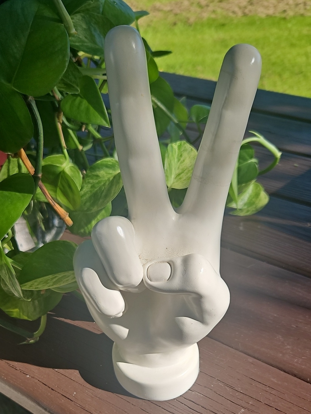 White Ceramic Peace Hand Sculpture – Decorative Home Accent